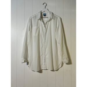 LM Beach White Button-Up Cotton Women's Shirt Roll Tab Sleeve Size Medium